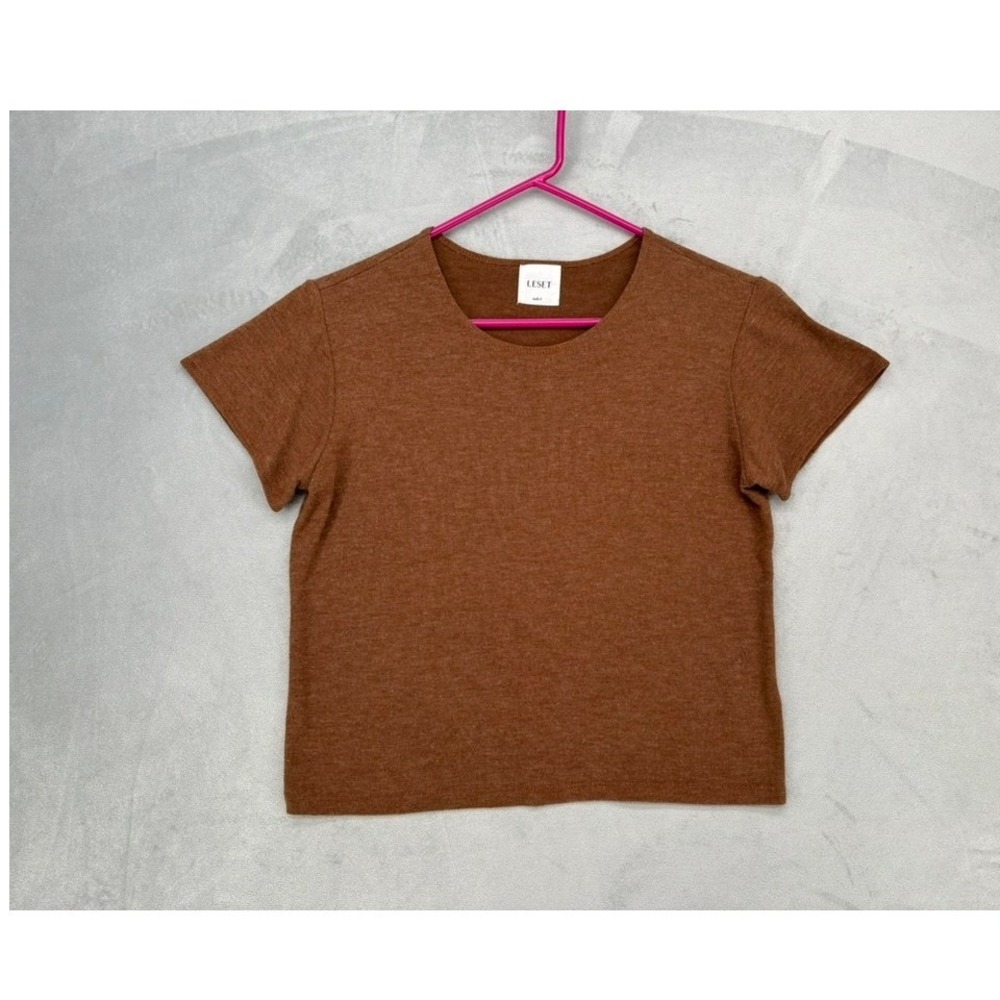 Leset T-Shirt Women Small Brown Short Sleeve Crew Neck Minimalist Basic Tee